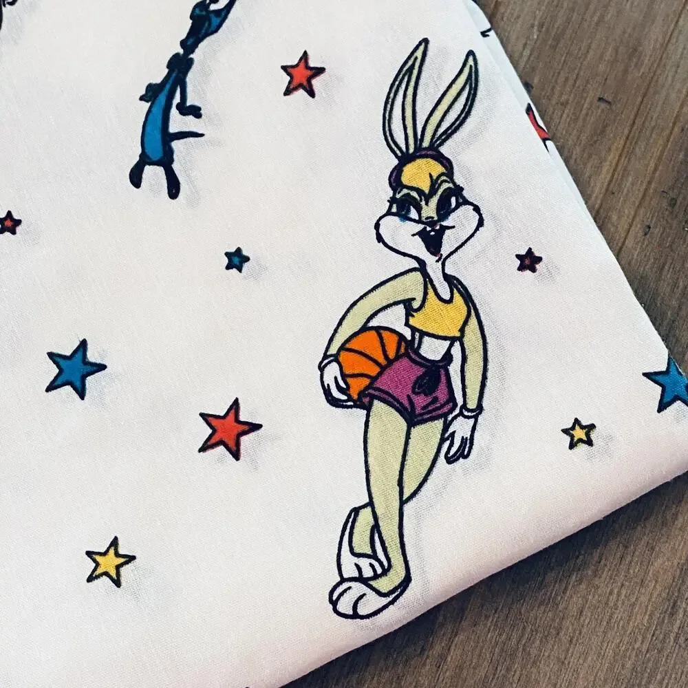 2 vtg 90s Space Jam Looney Tunes Flat Sheet Bugs Bunny Daffy Lola Taz curtains